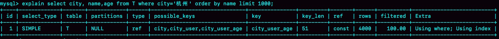 图 11 引入 (city,name,age) 联合索引后，查询语句的执行计划