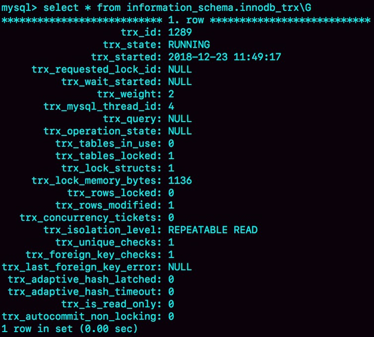 图 3 从 information_schema.innodb_trx 查询事务状态